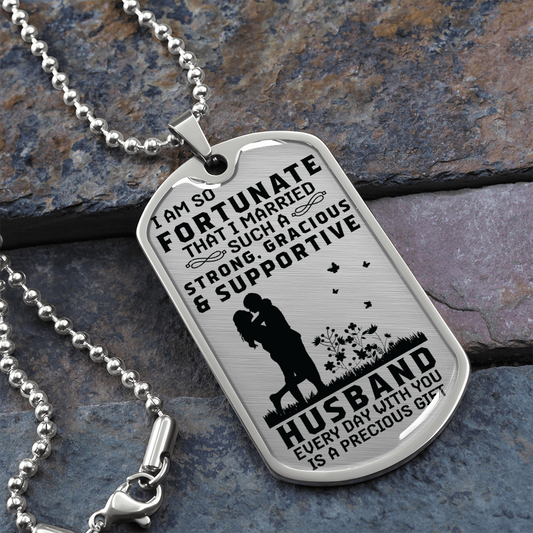 Supportive HUSBAND - Graphical Dog Tag & Ball chain (steel)