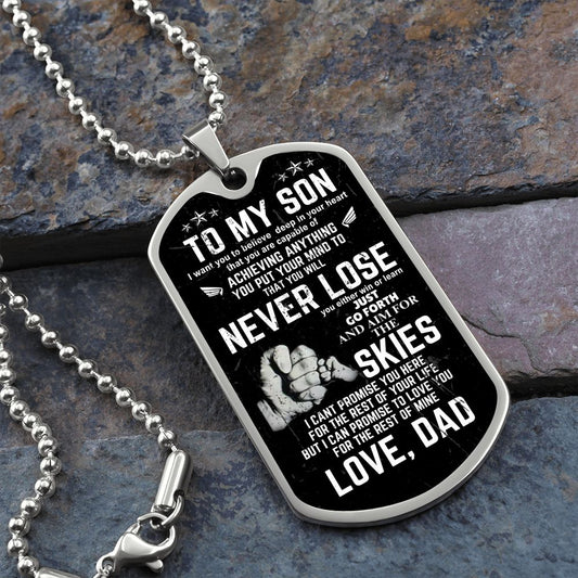 To My Son - Never Lose - Graphical Dog Tag & Ball chain (steel)