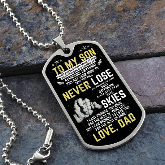 To My Son - Never Lose - Graphical Dog Tag & Ball chain (steel)