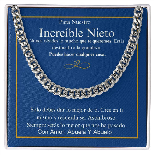 Para Nuestro Increíble Nieto - Nunca Olvides - Cuban Link Chain