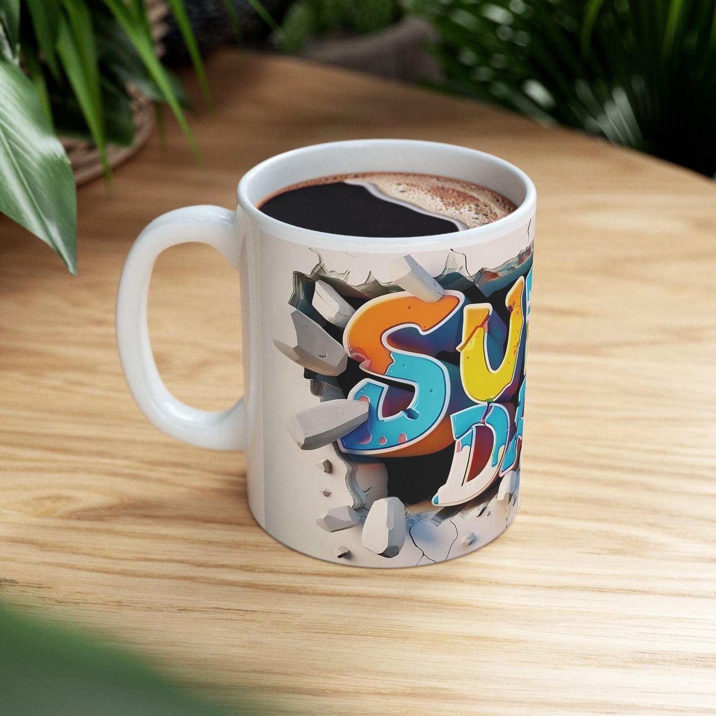 Super Dad 3D Graffiti White Ceramic Mug,