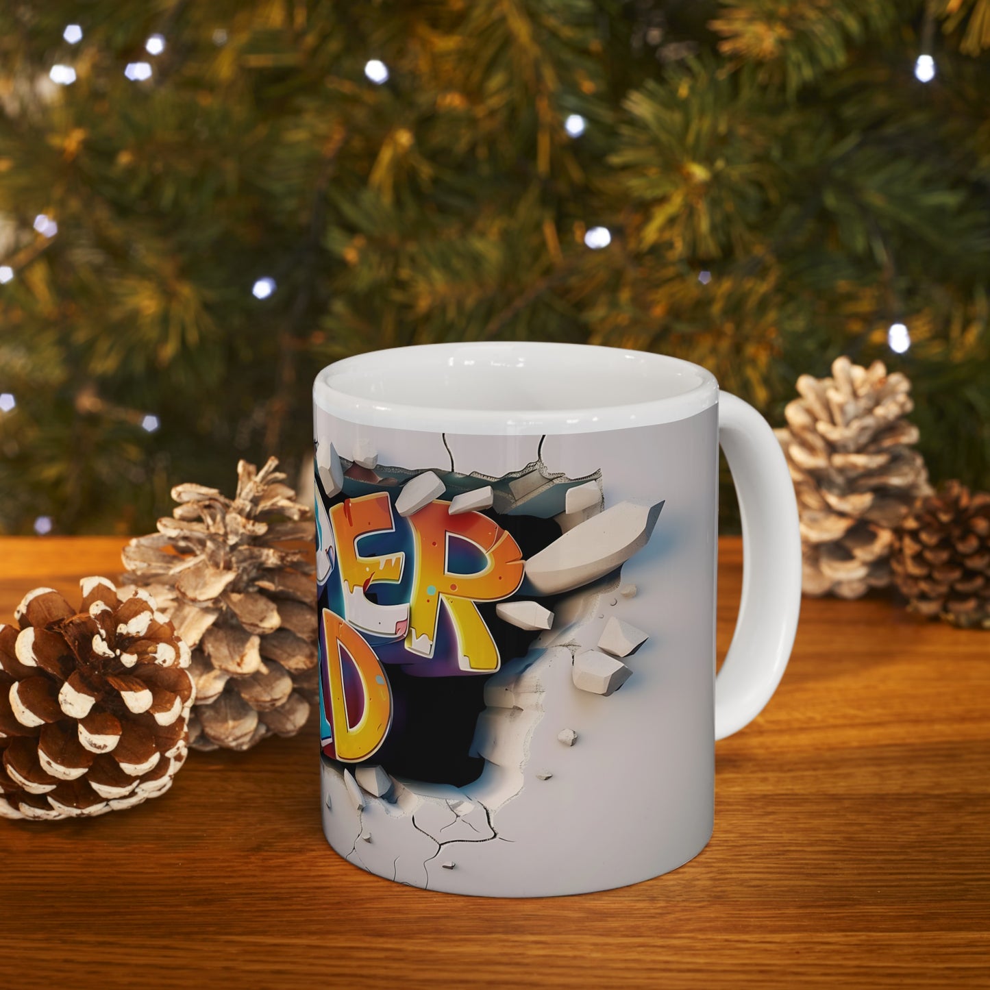 Super Dad 3D Graffiti White Ceramic Mug,