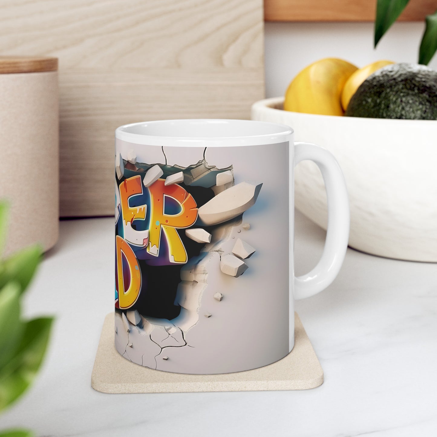 Super Dad 3D Graffiti White Ceramic Mug,