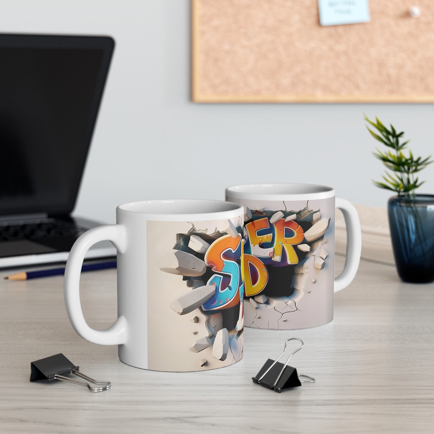 Super Dad 3D Graffiti White Ceramic Mug,