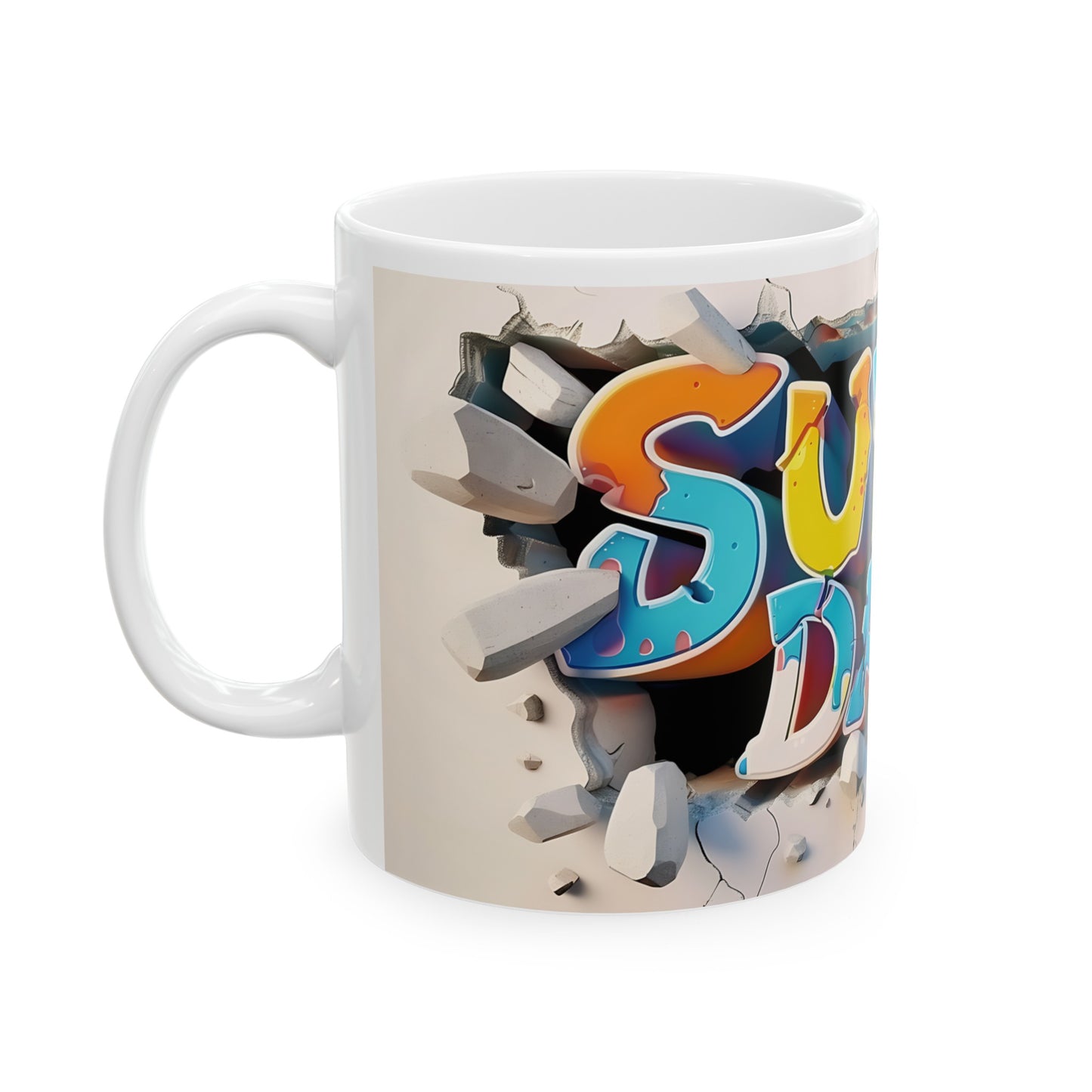 Super Dad 3D Graffiti White Ceramic Mug,