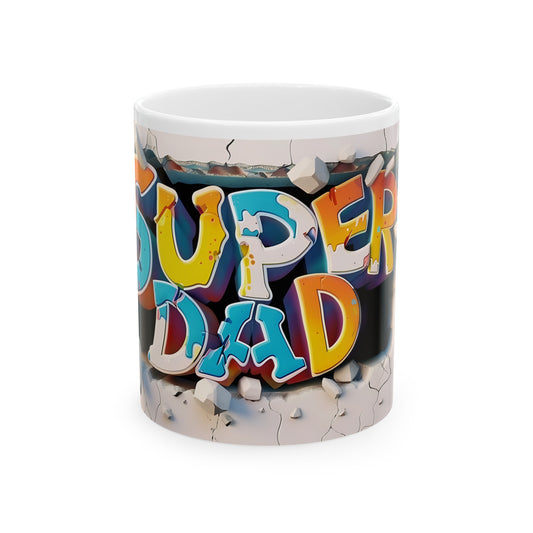 Super Dad 3D Graffiti White Ceramic Mug,