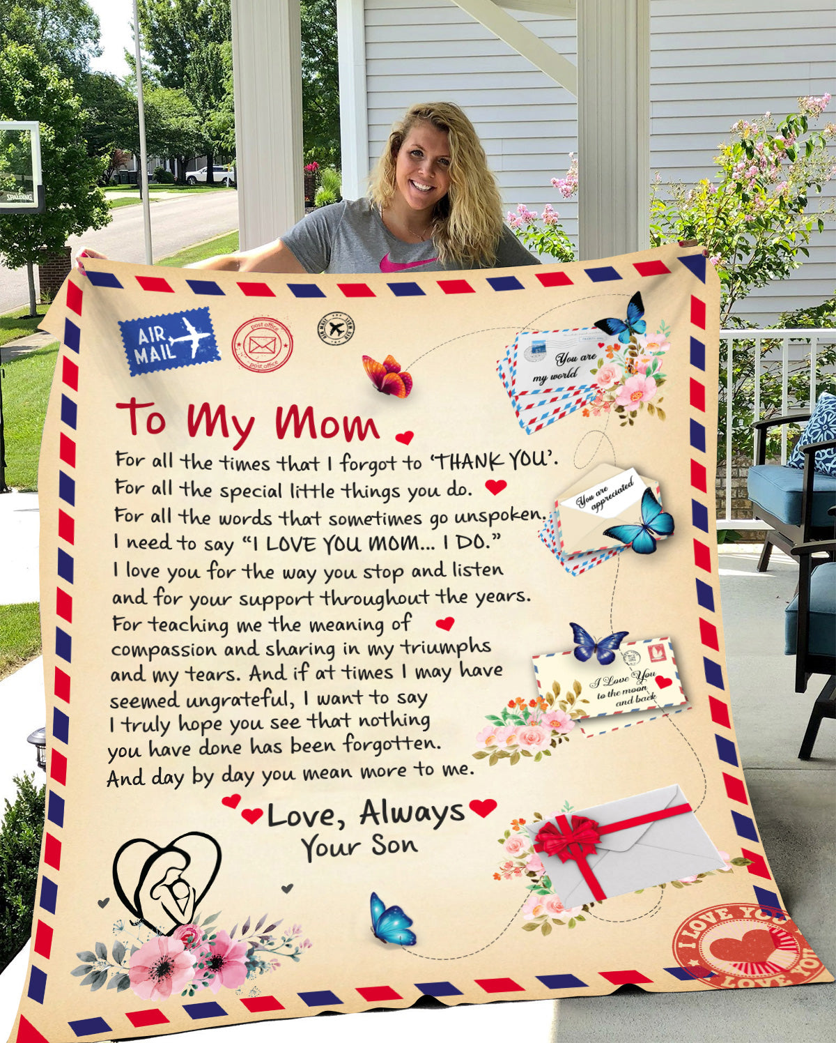 Mom - Giant Post Card Sherpa Blanket - From Son