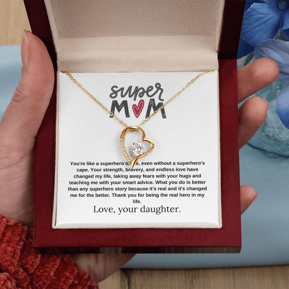 Mom Gift "My Hero" Heart Necklace From Daughter