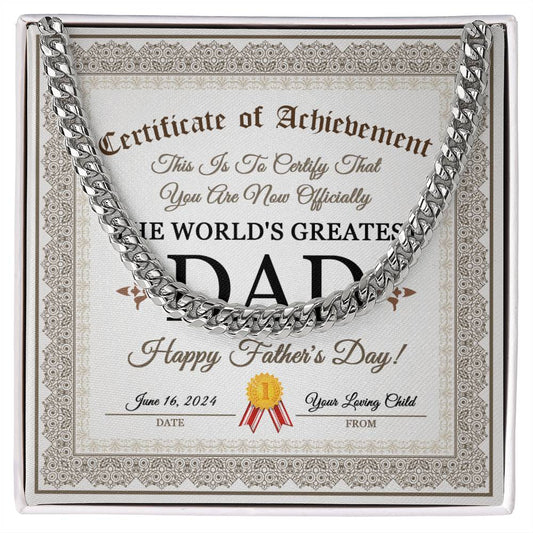 Dad - Certificate Of Achievement - Cuban Link Chain