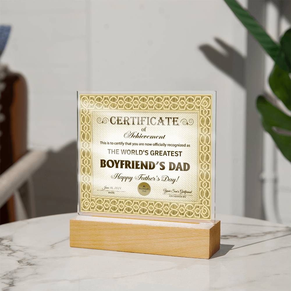 Boyfriend's Dad - Certificate Of Achievement - Acrylic Square