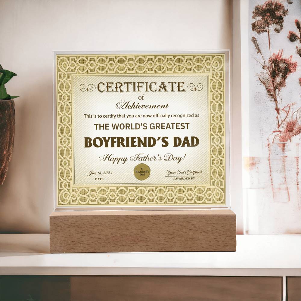 Boyfriend's Dad - Certificate Of Achievement - Acrylic Square