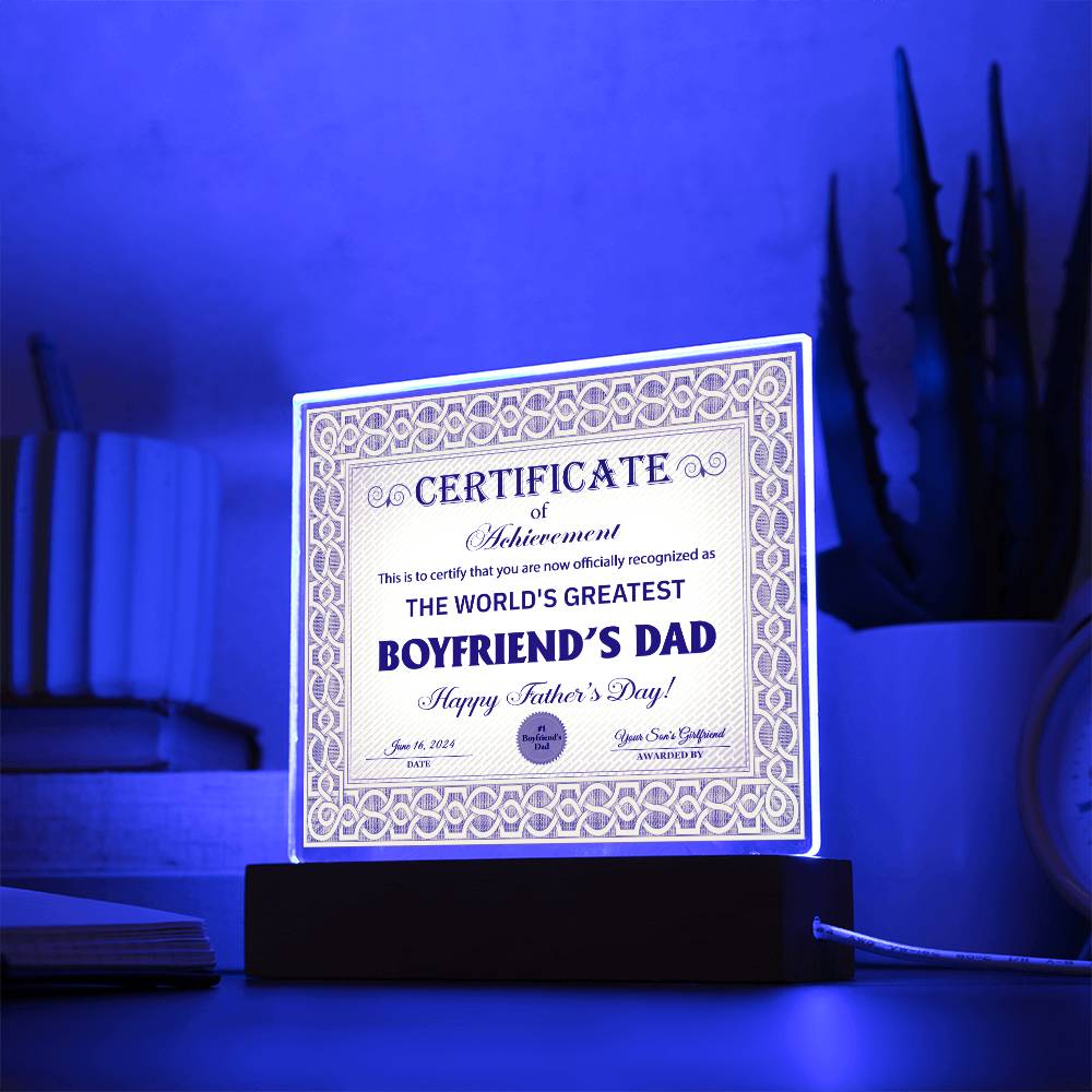 Boyfriend's Dad - Certificate Of Achievement - Acrylic Square