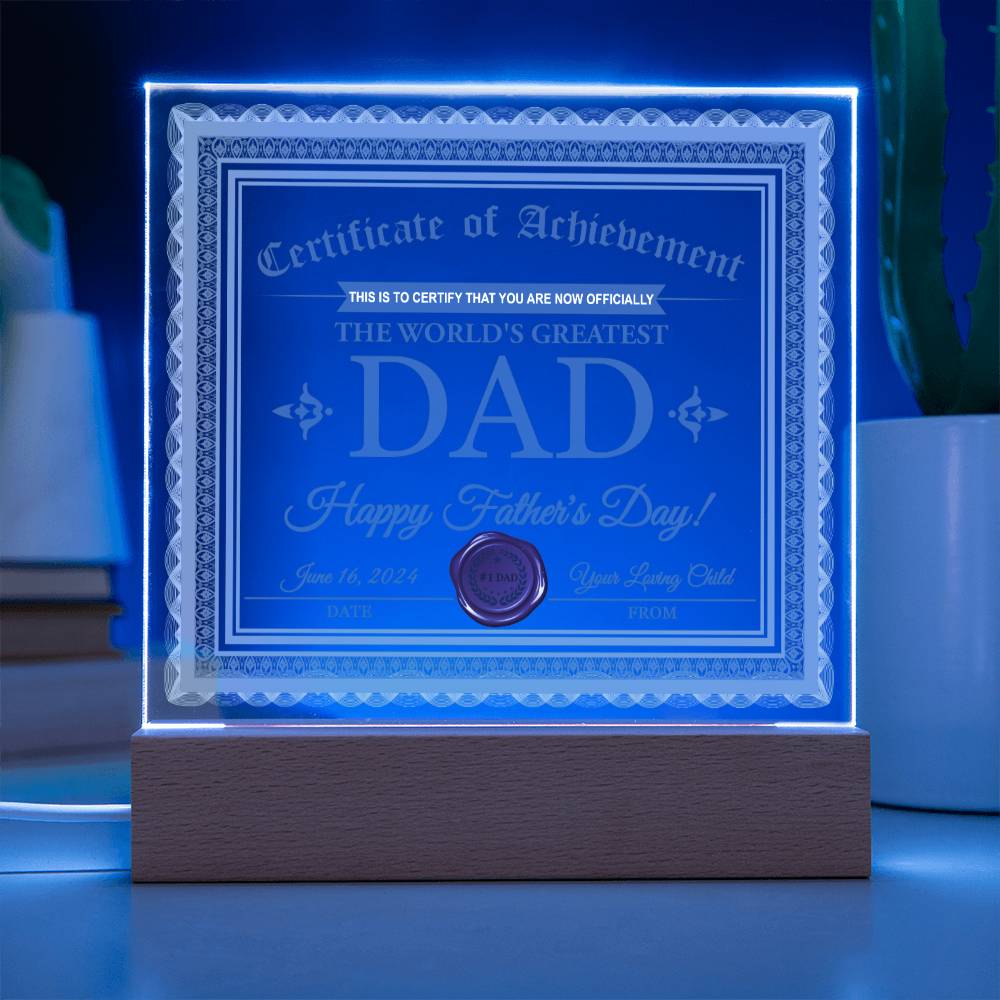 Dad - Certificate Of Achievement - Acrylic Square