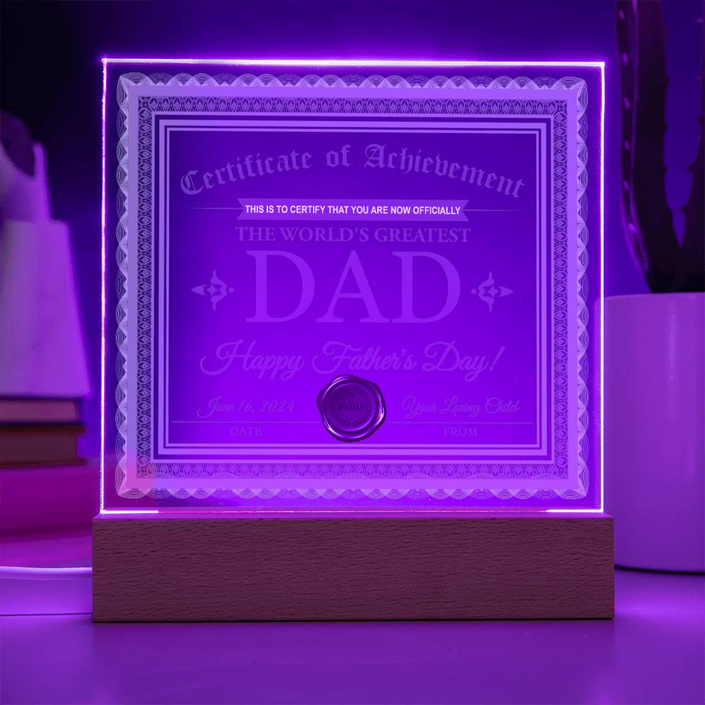 Dad - Certificate Of Achievement - Acrylic Square