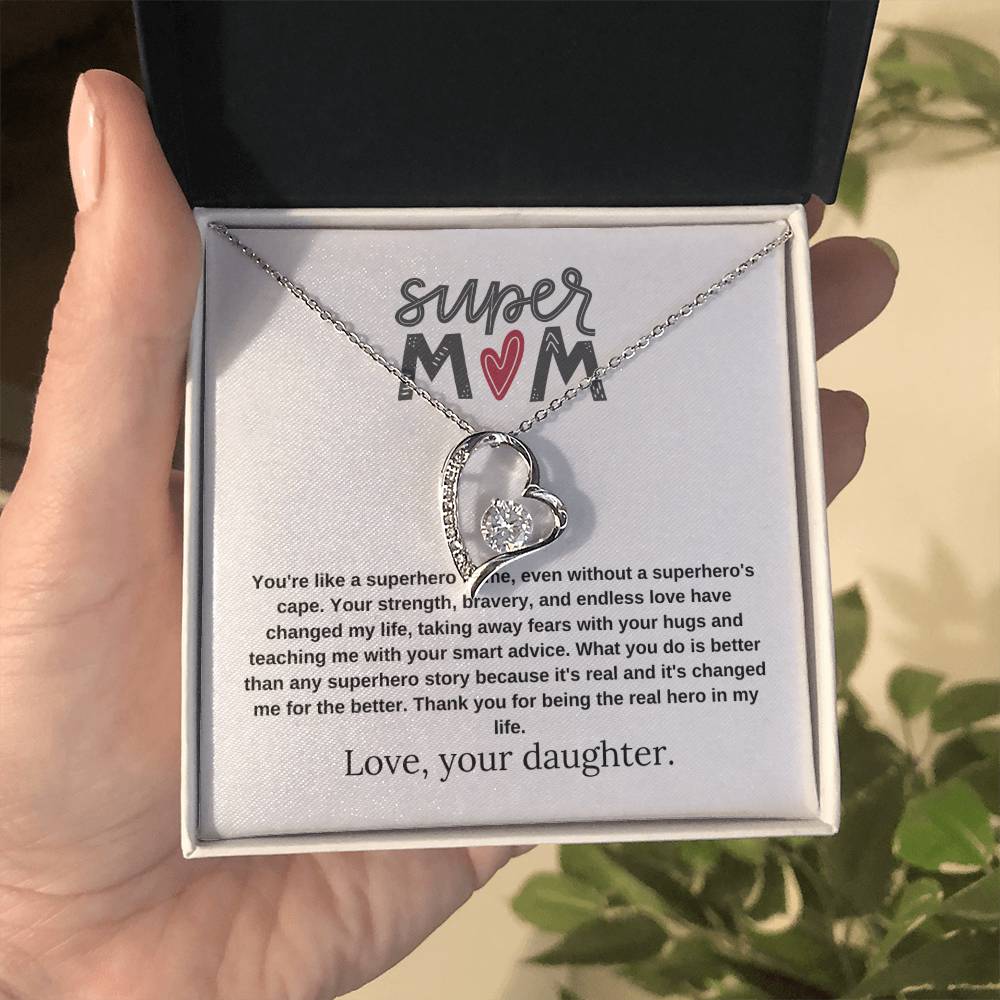 Mom Gift "My Hero" Heart Necklace From Daughter