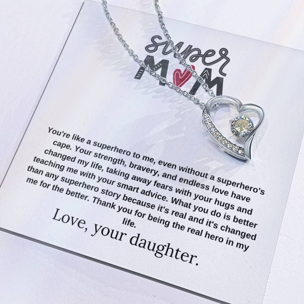 Mom Gift "My Hero" Heart Necklace From Daughter