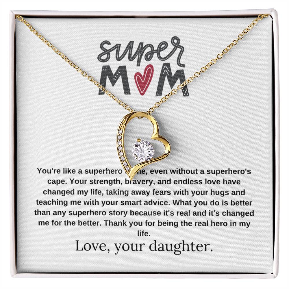 Mom Gift "My Hero" Heart Necklace From Daughter