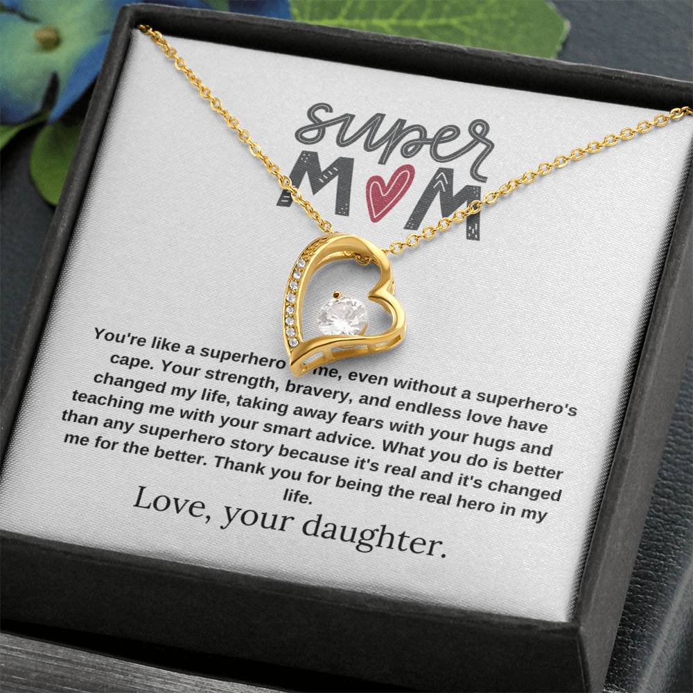 Mom Gift "My Hero" Heart Necklace From Daughter