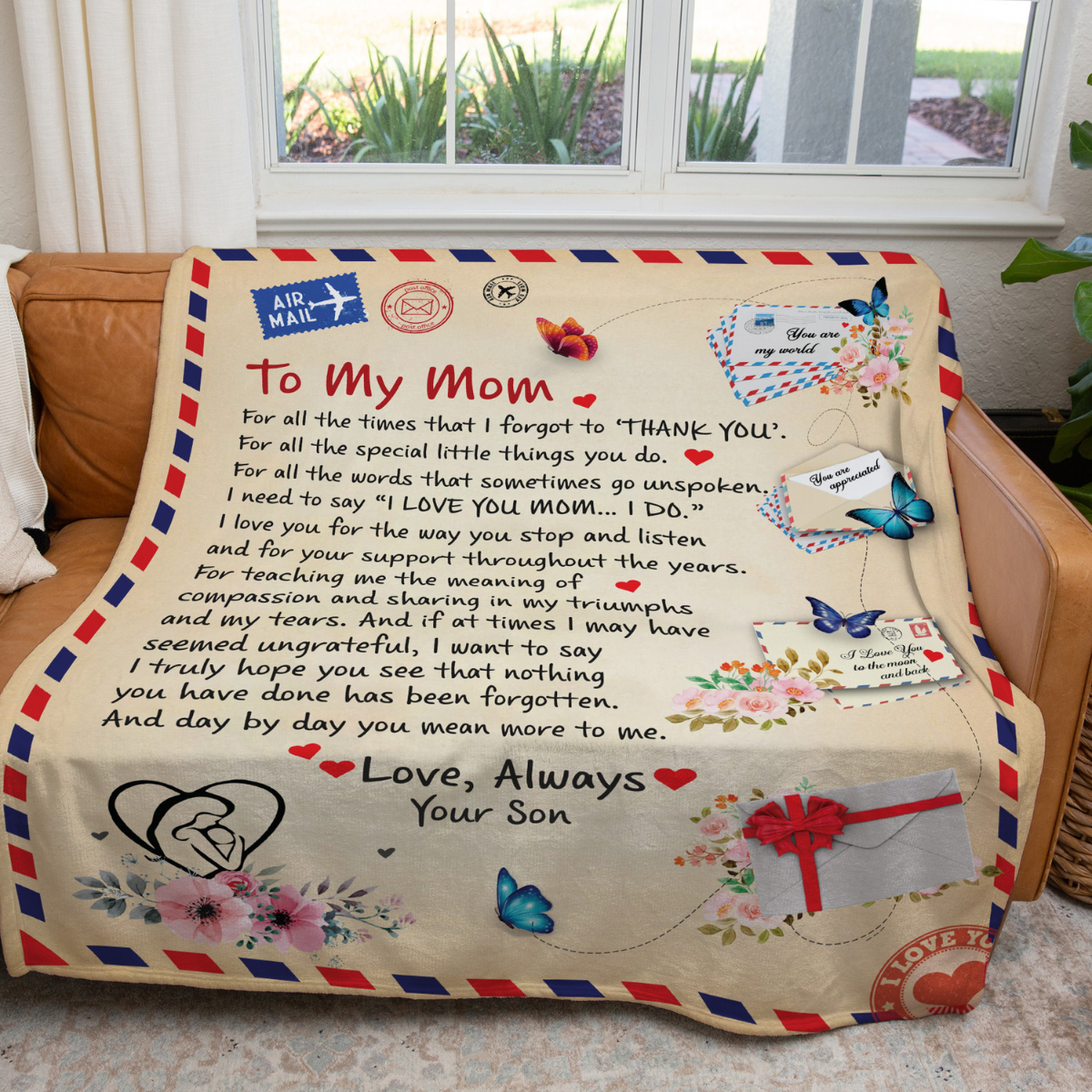 Mom - Giant Post Card Sherpa Blanket - From Son