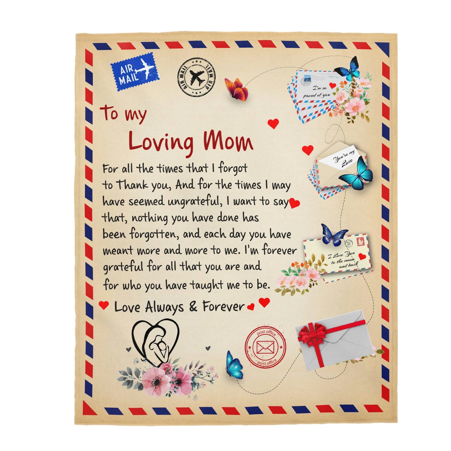 To My Loving Mom - Giant Post Card Blanket
