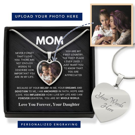 Mom - Whole World - Photo Heart Pendant Necklace Gift