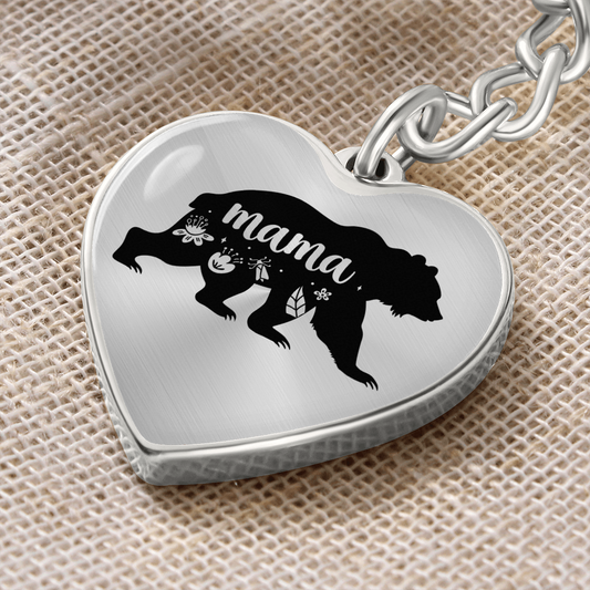 Mama Bear - Graphic Heart Keychain
