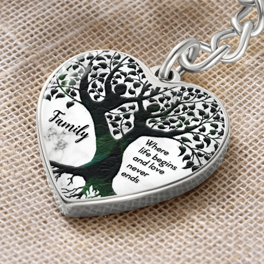 Family Where Love Never Ends - Graphic Heart Keychain