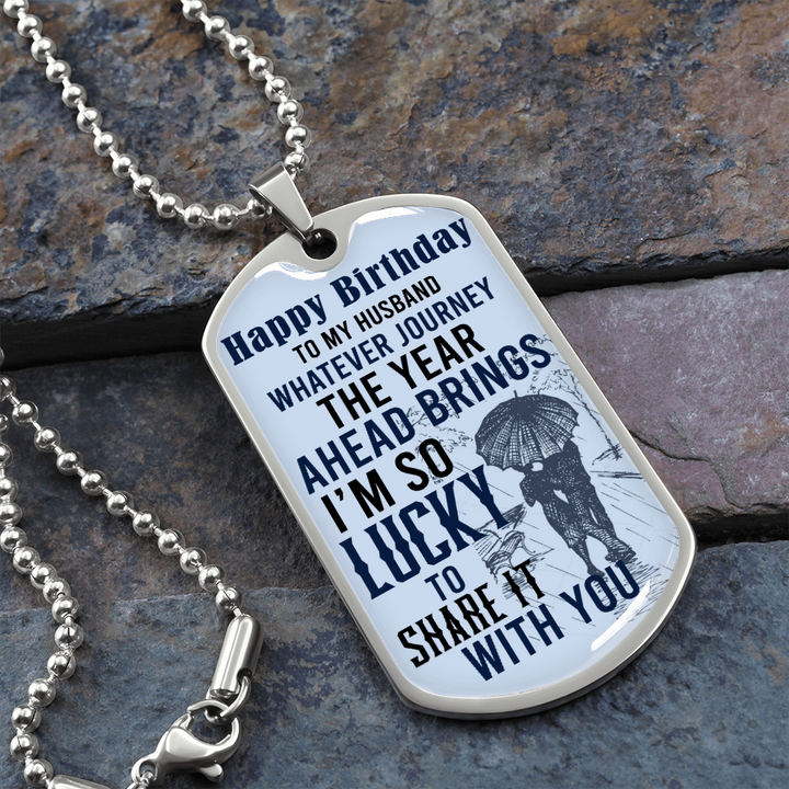 Husband Birthday - Graphical Dog Tag & Ball chain (steel)