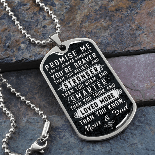 Promise Me - Graphical Dog Tag & Ball chain (steel)