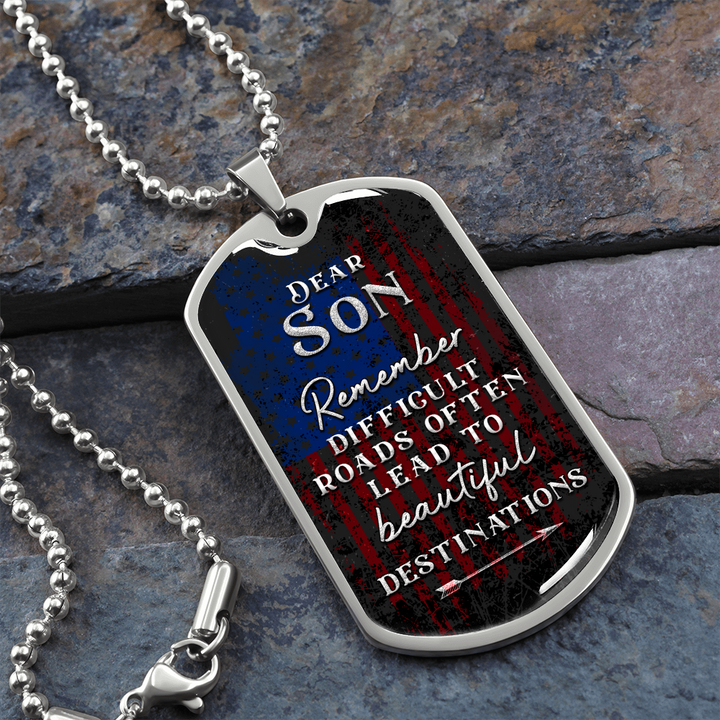 Dear Son - Graphical Dog Tag & Ball chain (steel)
