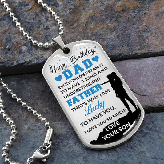 Son To DAD Happy Birthday - Graphical Dog Tag & Ball chain (steel)