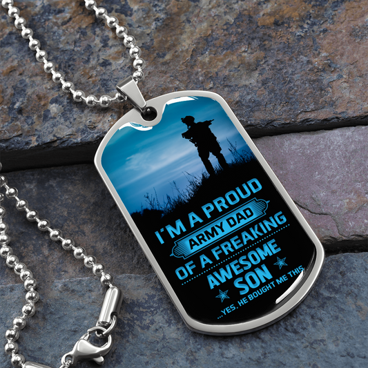 Proud Army DAD - Graphical Dog Tag & Ball chain (steel)