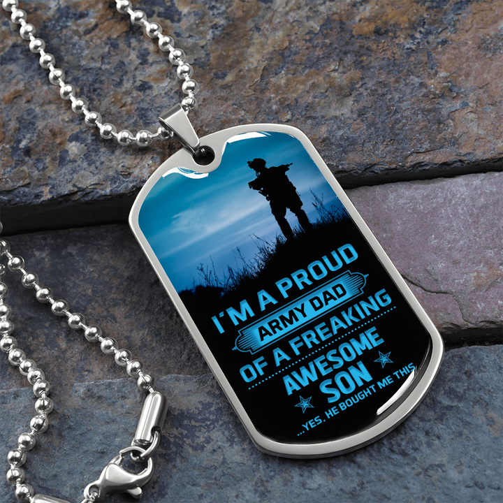 Proud Army DAD - Graphical Dog Tag & Ball chain (steel)