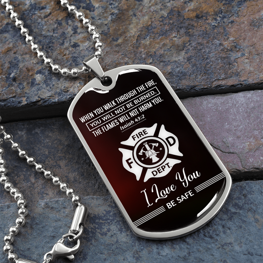 Fire Dept. - Graphical Dog Tag & Ball chain (steel)