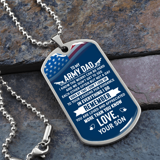 To My Army DAD - Graphical Dog Tag & Ball chain (steel)