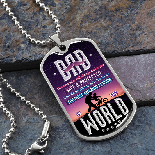 DAD The Most Amazing Person - Graphical Dog Tag & Ball chain (steel)