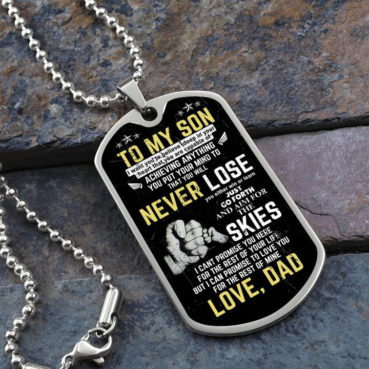 To My Son - Never Lose - Graphical Dog Tag & Ball chain (steel)