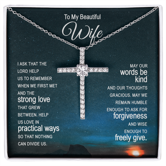 Beautiful Wife - Lord Help Us - CZ Cross Necklace