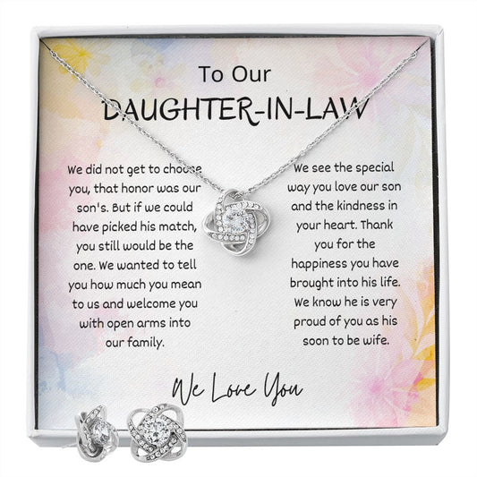 To Our Daughter In Law - Love Knot Earring and Necklace Set
