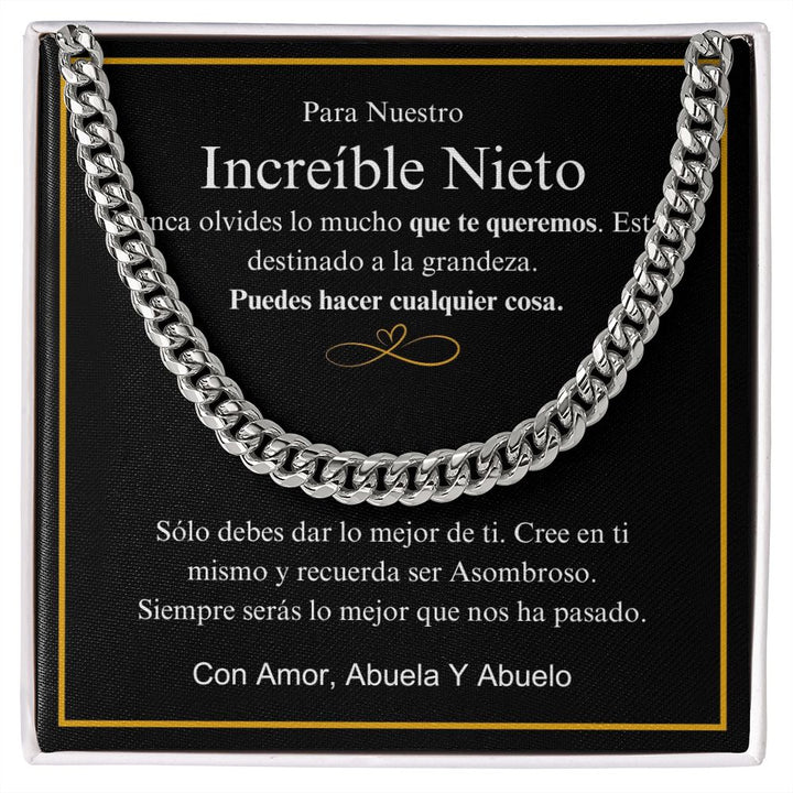 Para Nuestro Increíble Nieto - Nunca Olvides - Cuban Link Chain