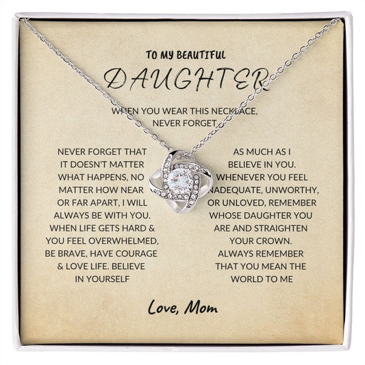 Daughter - Never Forget - Love Knot Necklace