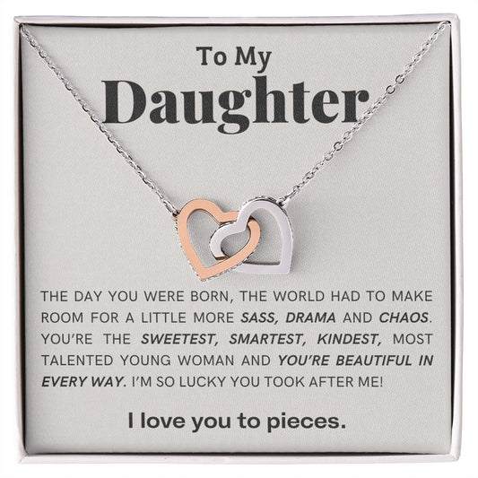 Daughter - You're Beautiful - Interlocking Hearts Necklace