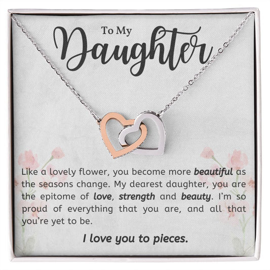 Daughter - Lovely Flower - Interlocking Hearts Necklace