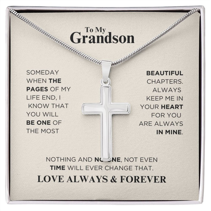 To My Grandson - Most Beautiful Chapters - Artisan Cross Necklace