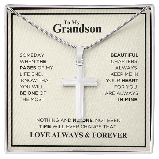 To My Grandson - Most Beautiful Chapters - Artisan Cross Necklace