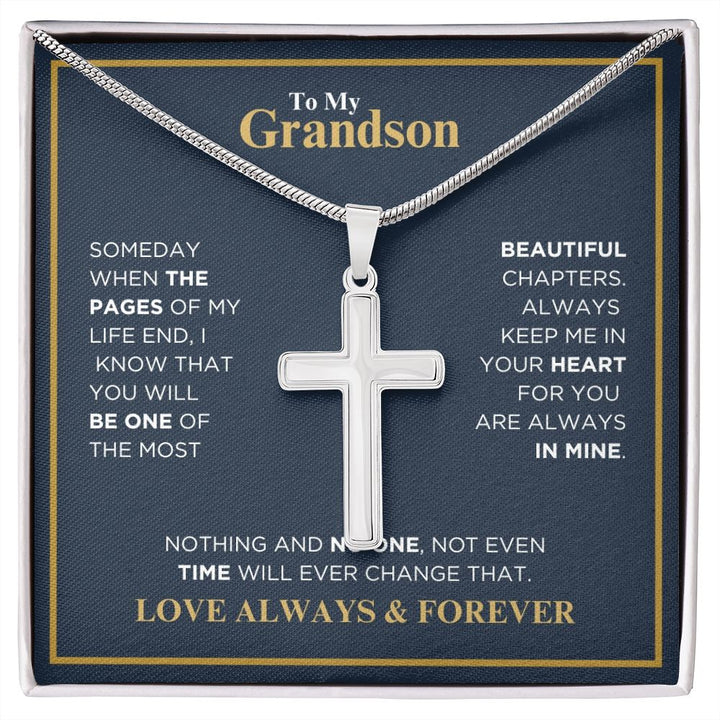 To My Grandson - Most Beautiful Chapters - Artisan Cross Necklace